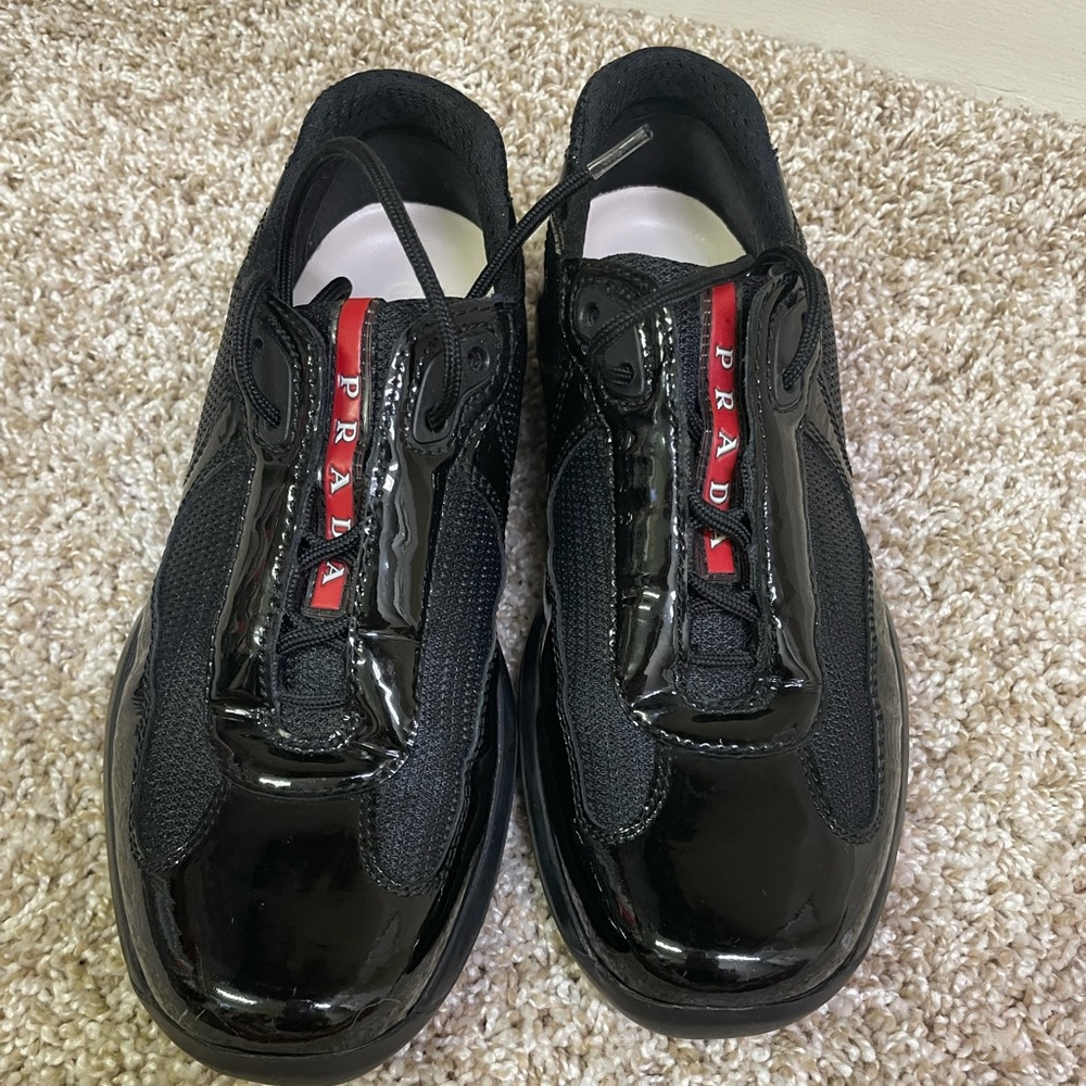 Prada black patent sneakers